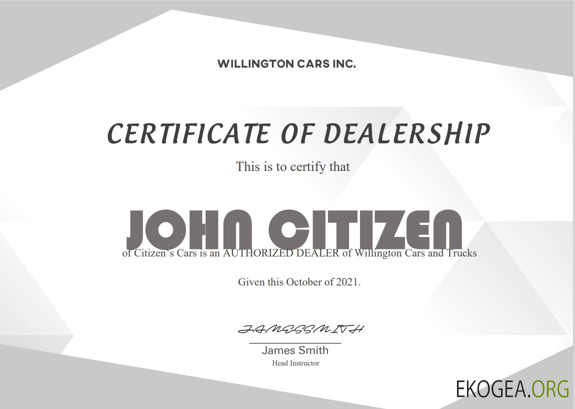 Certificat d'achèvement de la concession aux États Unis